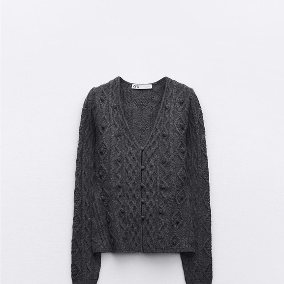 Zara Charcoal Cable Knit Cardigan - Picture 1 of 2